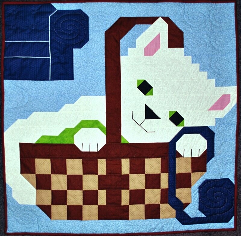 Kitty in Basket Quilt Pattern - 3 Sizes - PDF