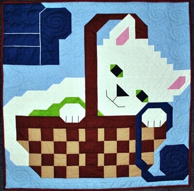 Kitty in Basket Quilt Pattern - 3 Sizes - PDF Kitty in Basket Quilt Pattern - 3 Sizes - PDF