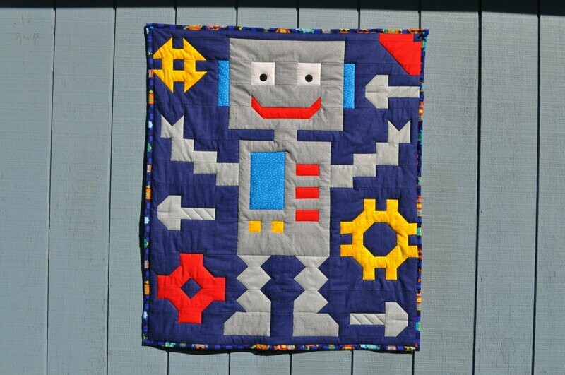 Robot Baby Quilt Pattern - 3 Sizes - PDF