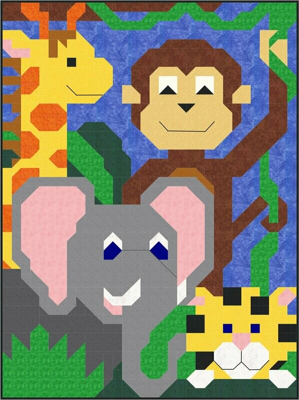 Jungle Pals Quilt Pattern - Twin 64x86 - PDF