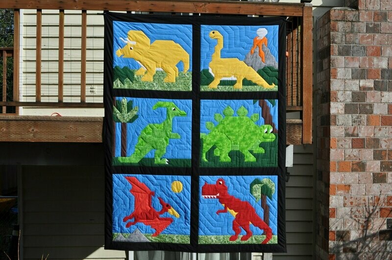 Dinosaurs Twin Size Quilt Pattern - 65x84 - PDF