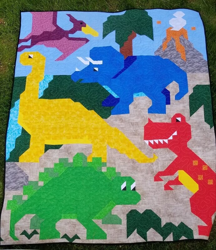 Dino Friends Twin Quilt Pattern, 66x86, PDF