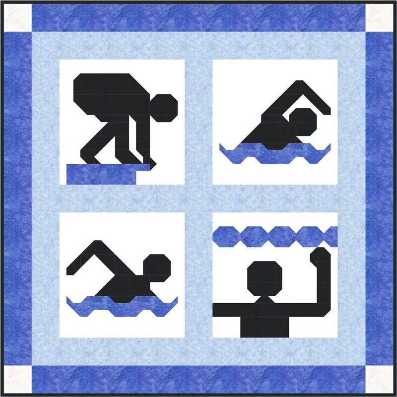 Swimming Freestyle Quilt Pattern 56x56 Throw, PDF