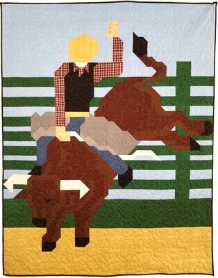 Bucking Bull cowboy Quilt Pattern, twin size 66x84, instant download PDF