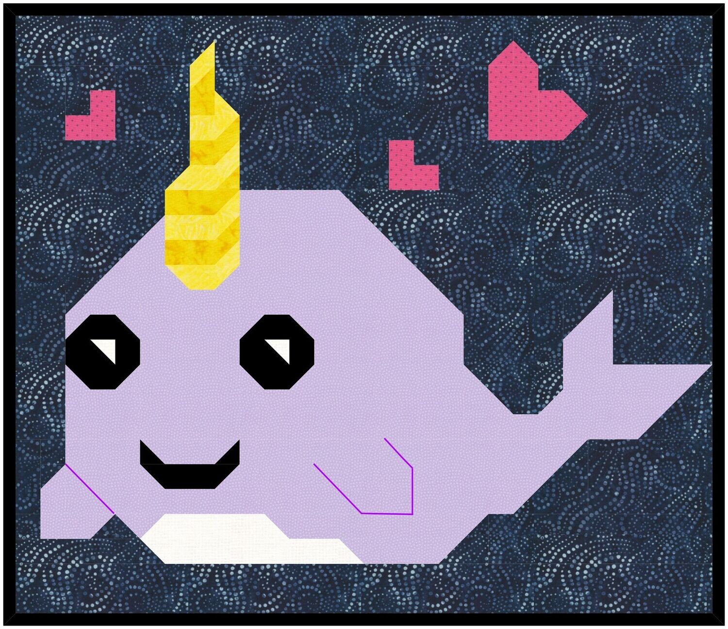 Narwhal Quilt Pattern, 3 sizes, Instant Download PDF