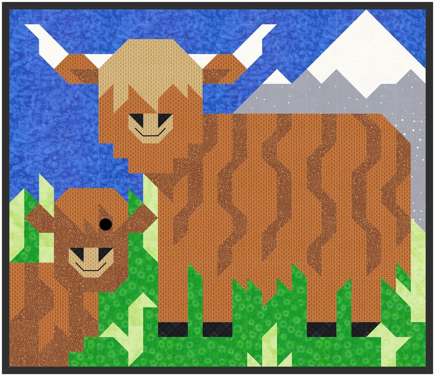 Highland Cow Quilt Pattern in Multiple Sizes Digital Download