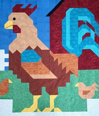 Rooster Quilt Pattern with 3 sizes Instant Download PDF