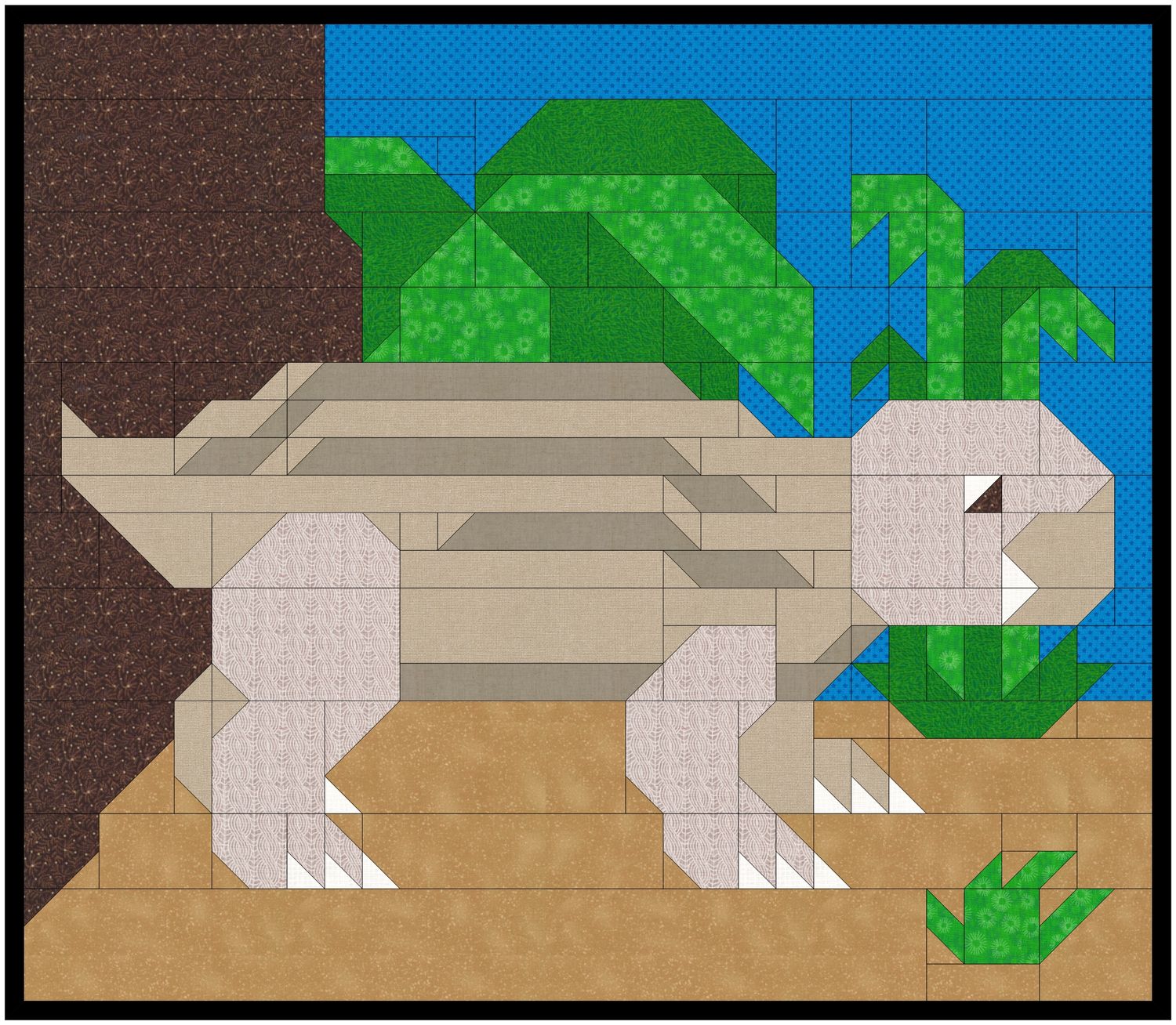 Lystrosaurus Dinosaur Quilt Pattern, 3 sizes, Instant Download PDF