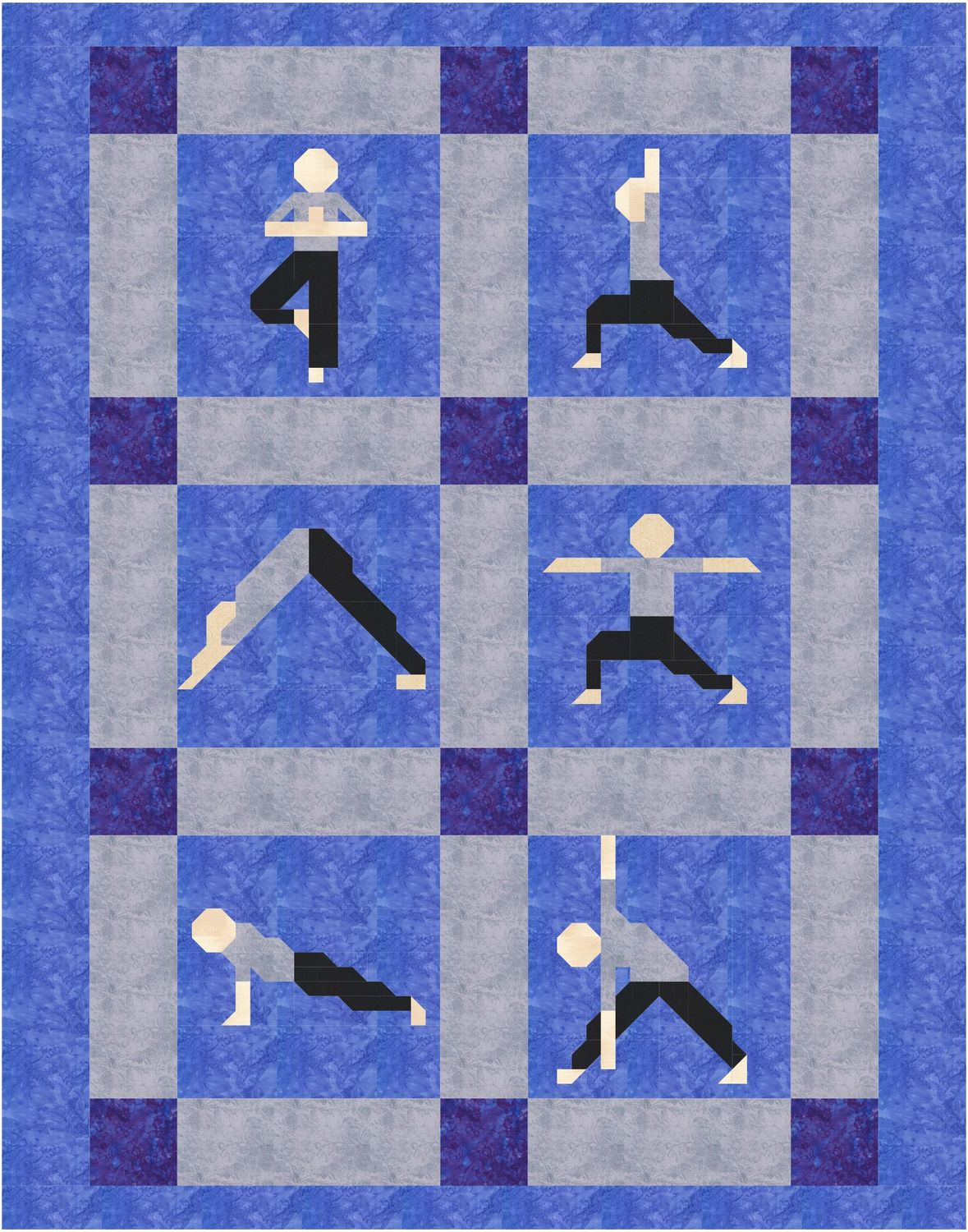 Yoga Man Twin Quilt Pattern, Finished size 66x84, PDF