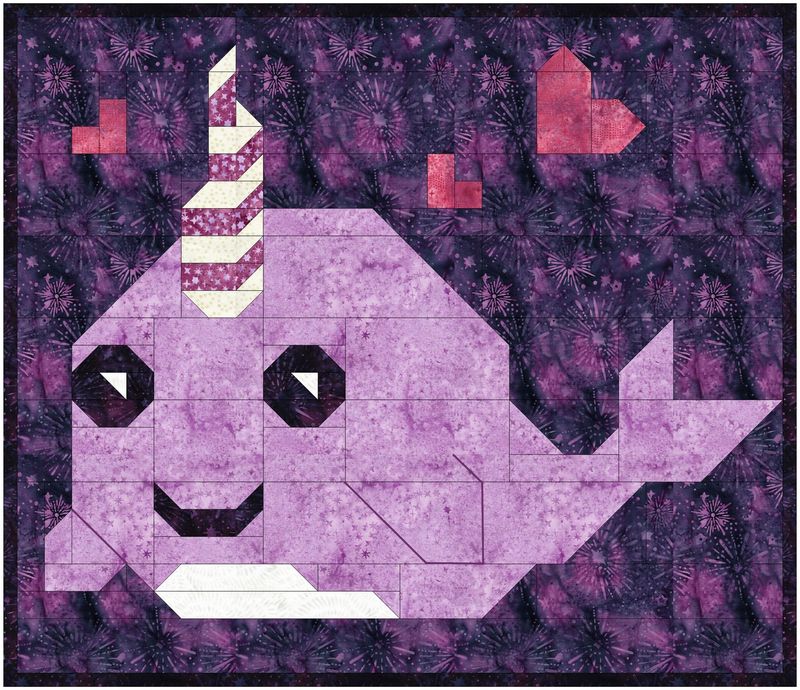 Narwhal Quilt Pattern,  3 sizes, Instant Download PDF