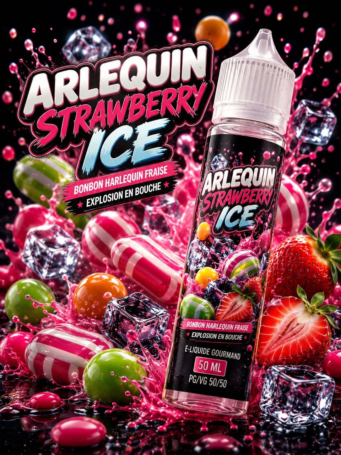E-liquide Arlequin Strawberry Ice 50 ml – Fraise, bonbon et fraîcheur