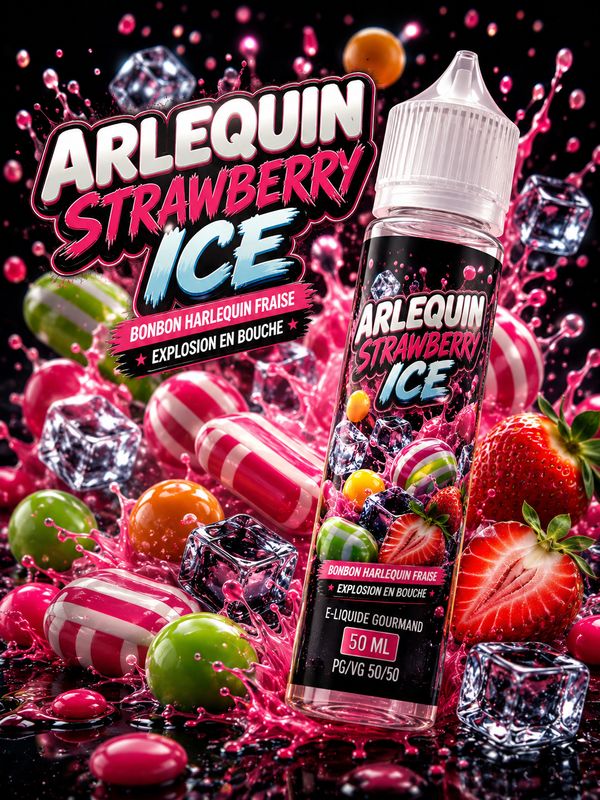 E-liquide Arlequin Strawberry Ice 50 ml – Fraise, bonbon et fraîcheur