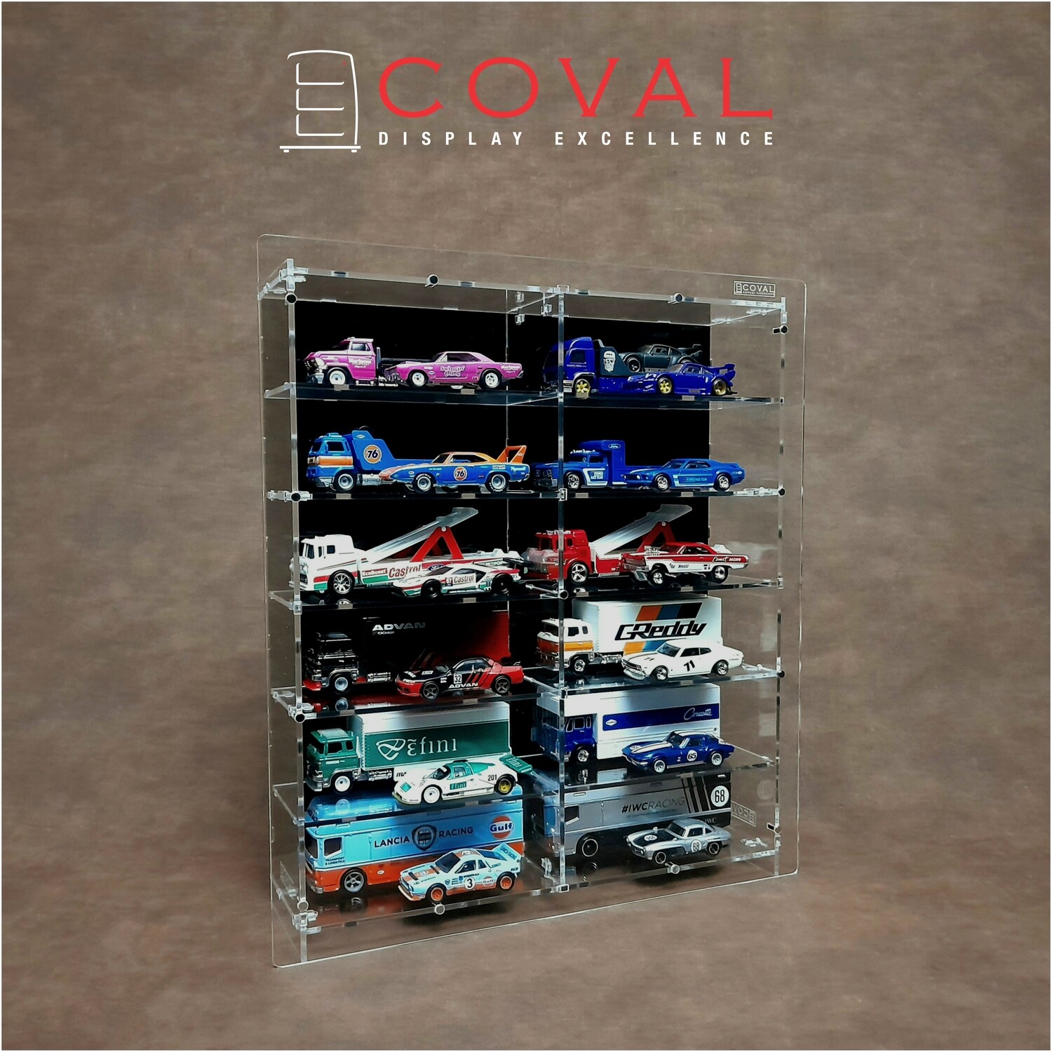 HTC206 Acrylic Wall Display for 2 x 6 Hot Wheels Team Transport Loose Car