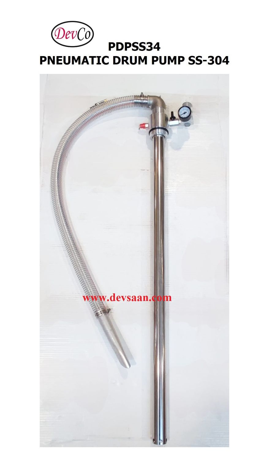 Pneumatic Drum Pump SS-304 Vacuum Suction PDPSS34