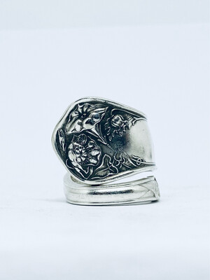Anello SPIRALE MANICO CUCCHIAINO FIORE antica posata in argento
