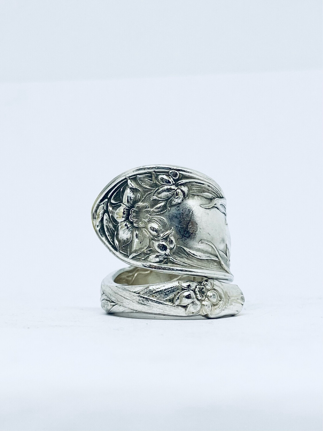 Anello SPIRALE MANICO CUCCHIAINO FIORE antica posata in argento