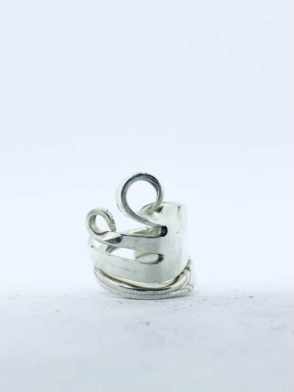 Anello FORCHETTA INTERA ARRICCIATA antica posata in argento