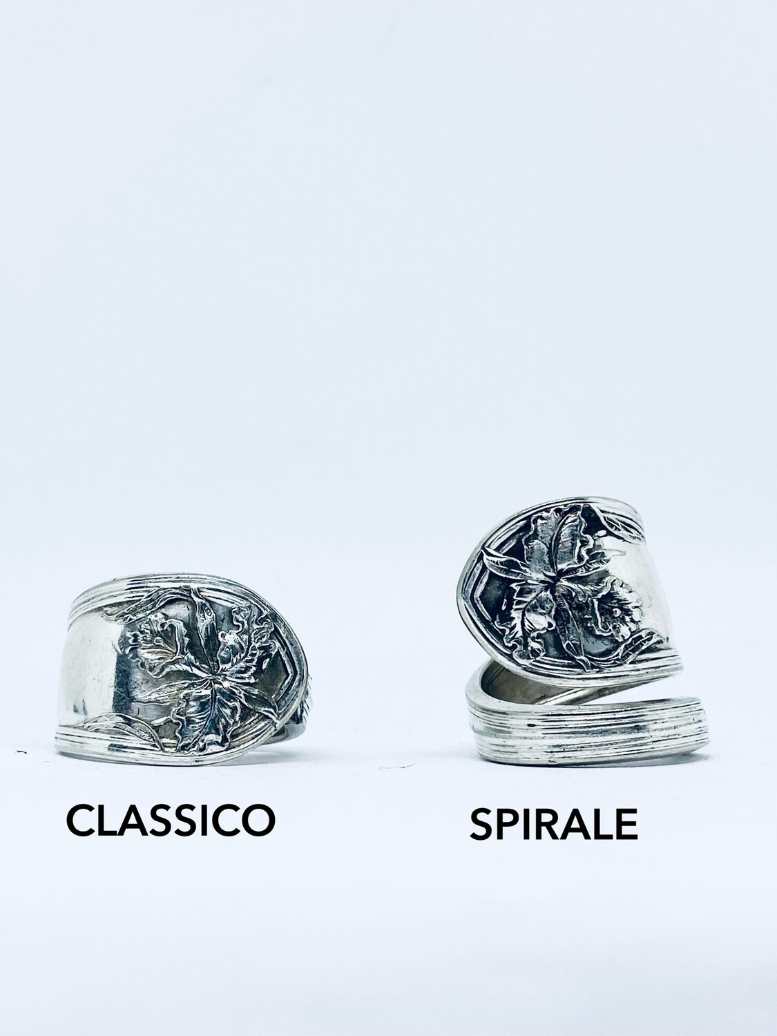 Anello SPIRALE/CLASSICO MANICO CUCCHIAINO FIORE antica posata in argento