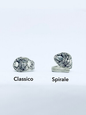 Anello SPIRALE/CLASSICO MANICO CUCCHIAINO FARFALLA antica posata in argento