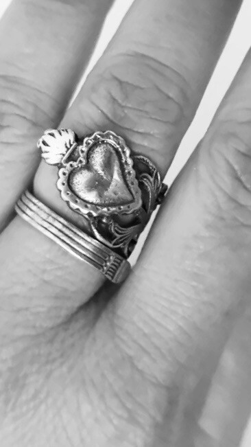 Anello SPIRALE/CLASSICO SACRO CUORE 925 MANICO CUCCHIAINO antica posata in argento