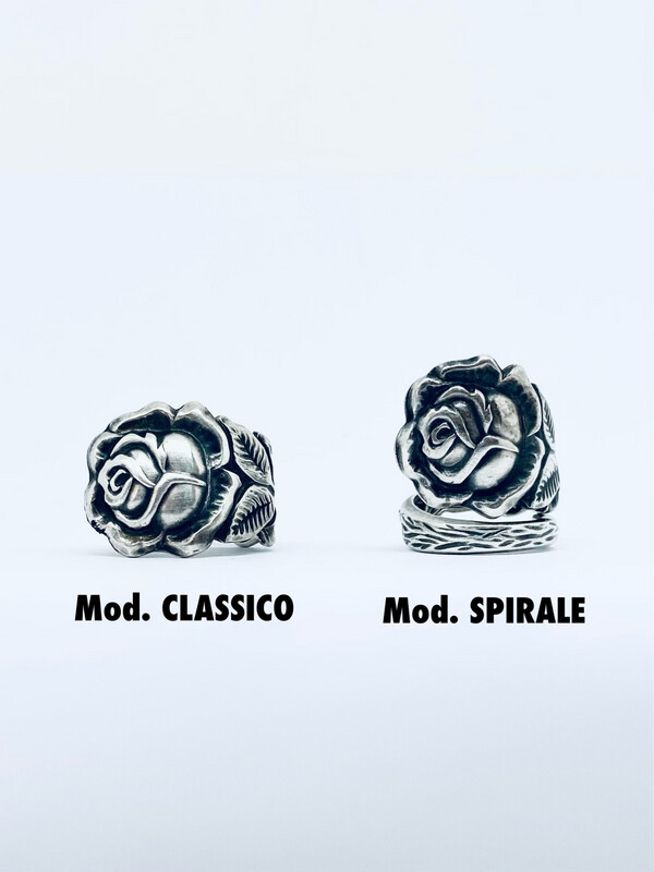 Anello MANICO ROSA GRANDE #03 SPIRALE/CLASSICO antica posata in argento