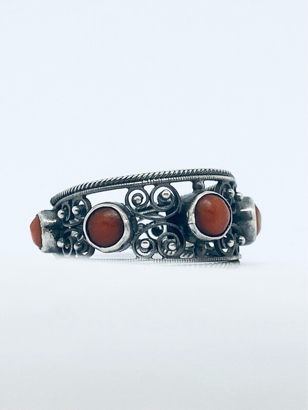 Anello SPILLA FILIGRANA CORALLO  antica spilla