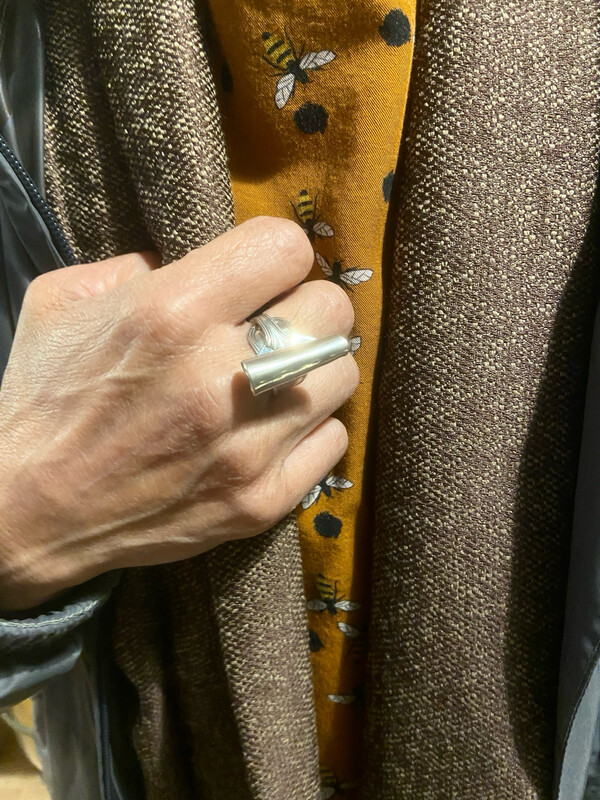 Anello  CUCCHIAINO INTERO PAPIRO antica posata in argento