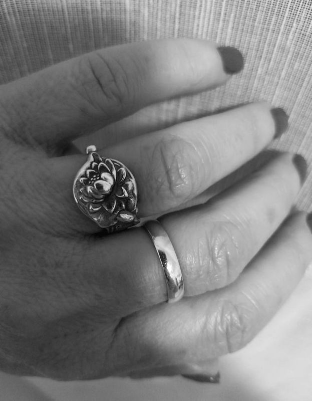 Anello MANICO FIORE DI LOTO 925 antica posata in argento