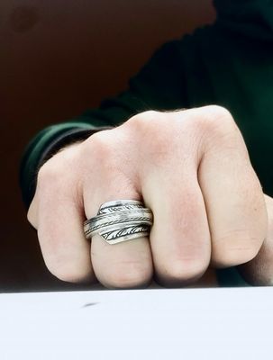 NUOVO Anello UOMO/DONNA FASCIA SOVRAPPOSTA MANICO CUCCHIAINO antica posata in argento