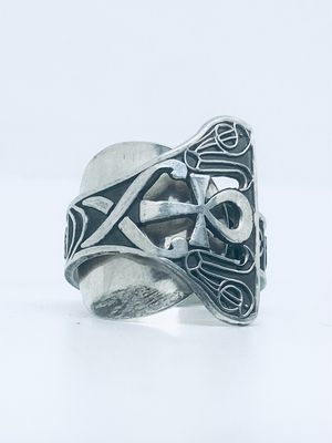 Anello INTERO CUCCHIAINO ANKH e SCARABEI  antica posata in ARGENTO