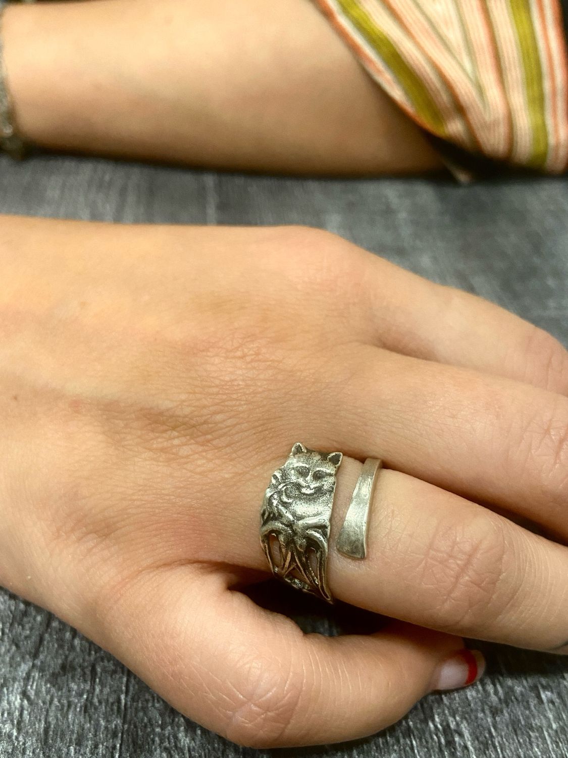 Anello SPIRALE/CLASSICO GATTINO 925 MANICO CUCCHIAINO antica posata in argento