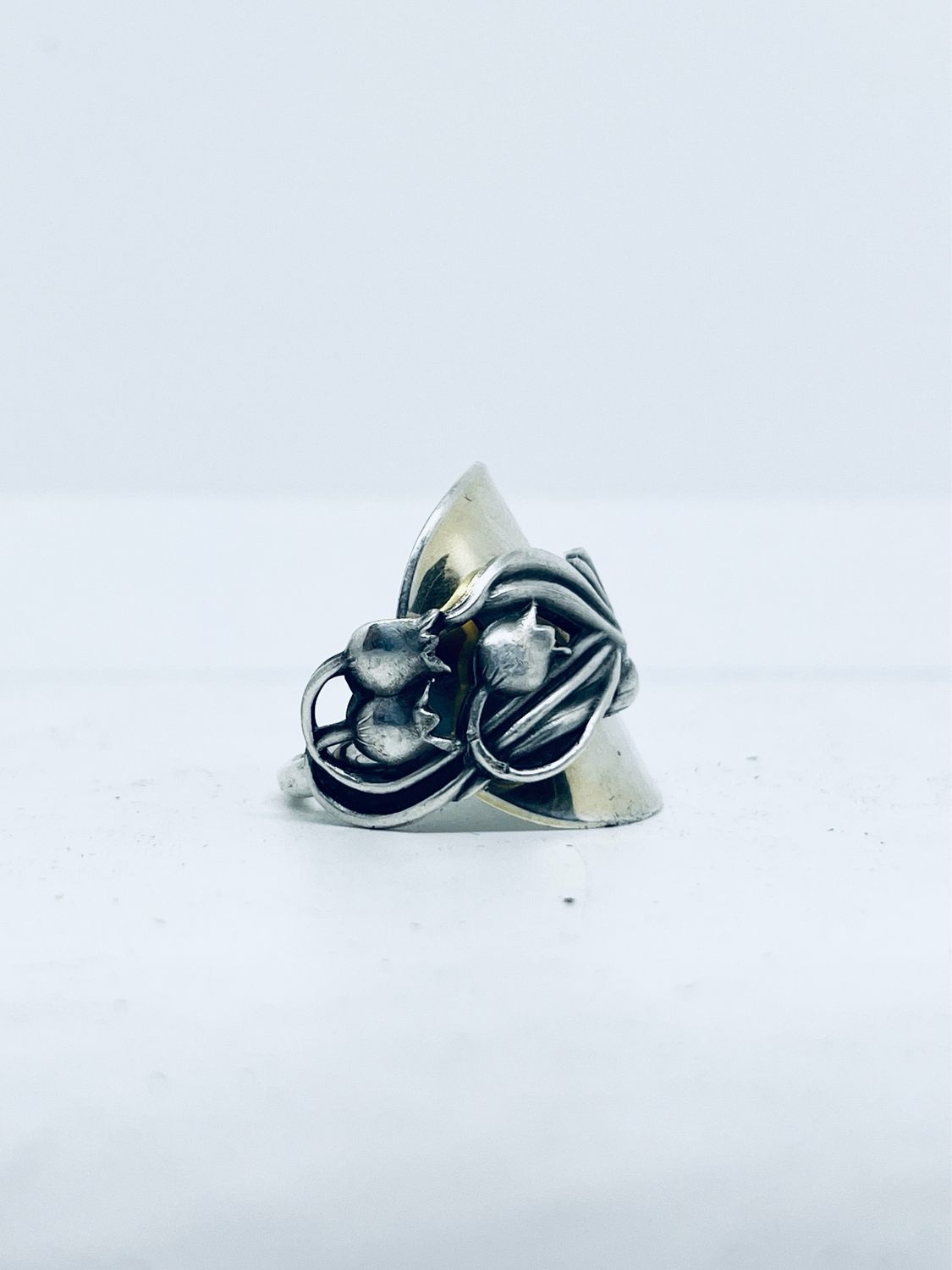 Anello INTERO CUCCHIAINO 3 MUGHETTI antica posata in argento