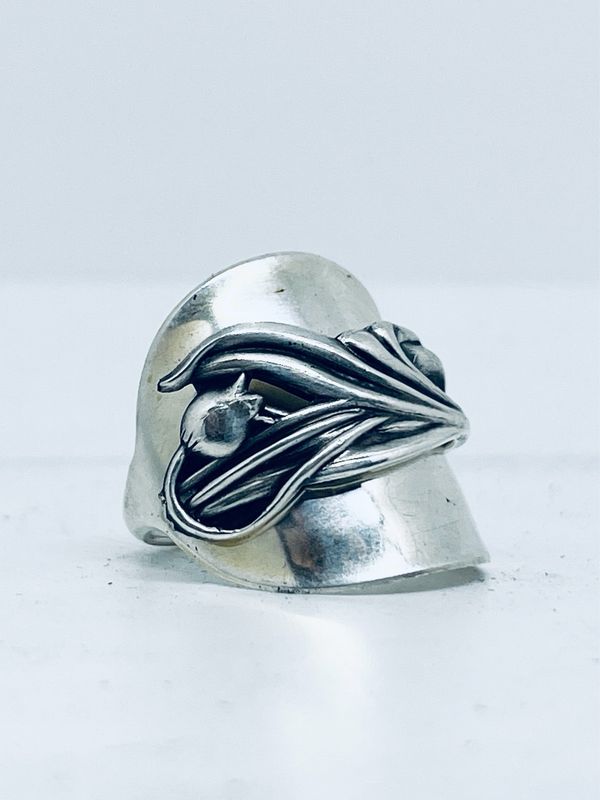 Anello INTERO CUCCHIAINO 1 MUGHETTO antica posata in argento