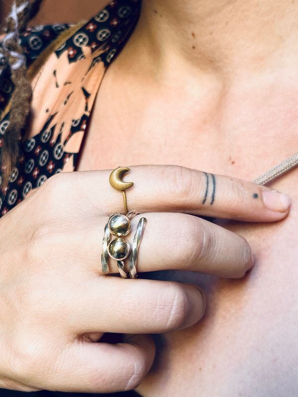 Anello DOPPIO FEDINE PALLINE antica posata