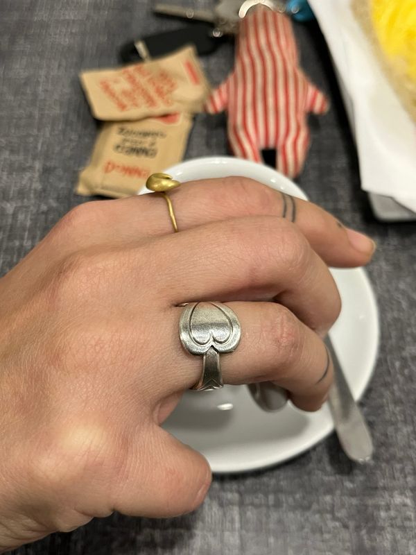 Anello CLASSICO 4 CUORI MANICO CUCCHIAINO antica posata in argento 925