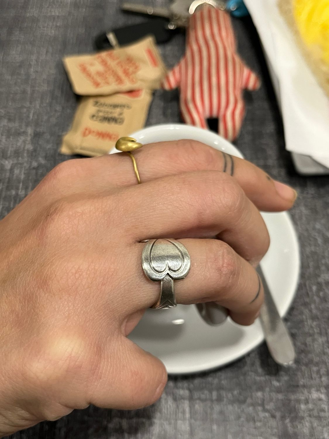 Anello CLASSICO 4 CUORI MANICO CUCCHIAINO antica posata in argento 925