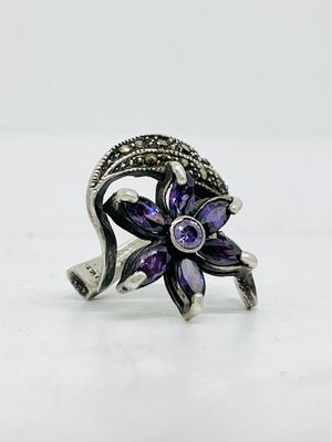 Anello SPILLA FIORE DI AMETISTE e MARCASSITI antica spilla argento 925