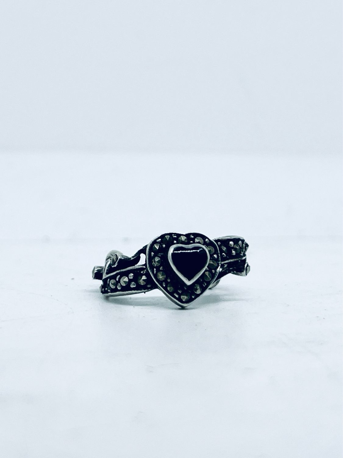 Anello SPILLA CUORE  ONICE e MARCASSITI antica spilla argento 925