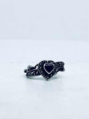 Anello SPILLA CUORE  ONICE e MARCASSITI antica spilla argento 925