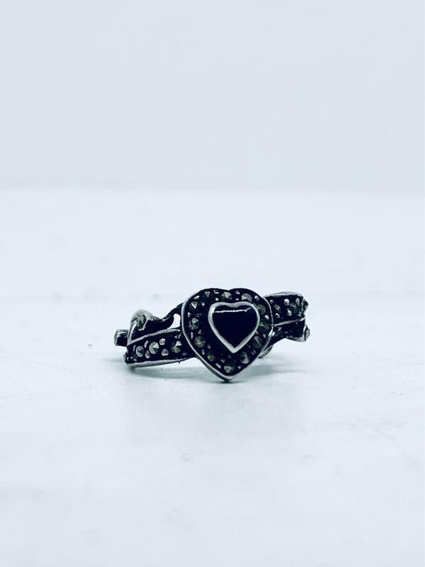 Anello SPILLA CUORE  ONICE e MARCASSITI antica spilla argento 925