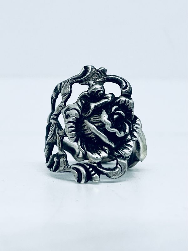 Anello CLASSICO FASCIA  &quot;ROSA DI HILDESCHEIM&quot; MISURA 10 PINZA PASTICCINI antica posata in argento 835