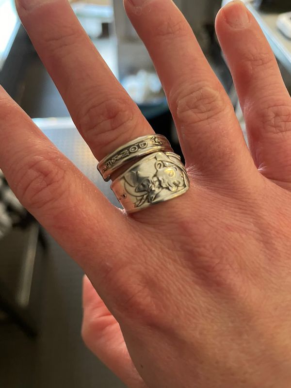 Anello SPIRALE MANICO CUCCHIAINO “PINOCCHIO” antica posata in argento