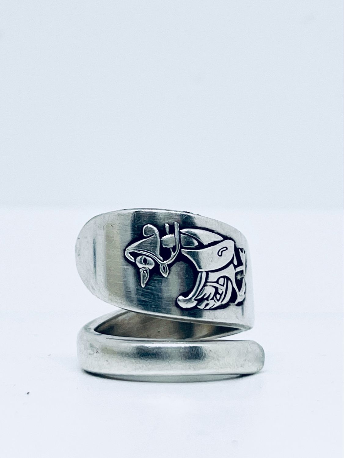 Anello SPIRALE ”MAMMA OCA”  MANICO CUCCHIAINO antica posata in argento