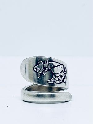 Anello SPIRALE ”MAMMA OCA”  MANICO CUCCHIAINO antica posata in argento