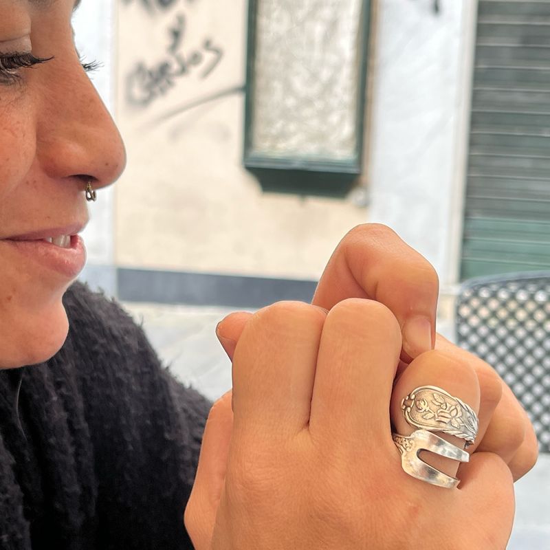 Anello FORCHETTINA INTERA  “ROSE” antica posata in argento