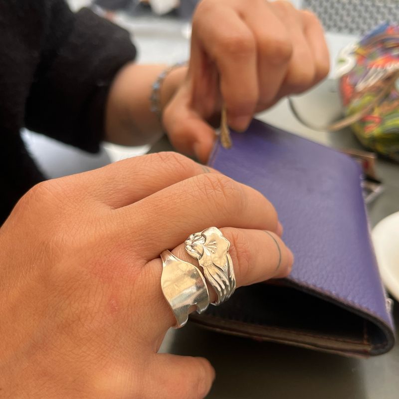 Anello FORCHETTINA INTERA  “CAMPANULA” antica posata in argento