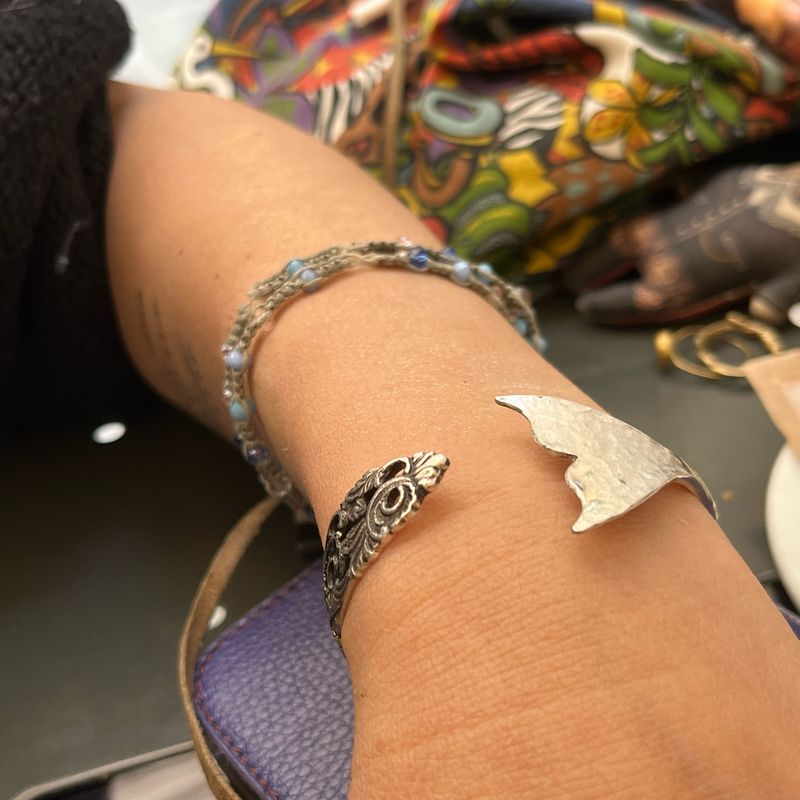 Bracciale CODA BALENA MARTELLATA CUCCHIAINO TRAFORATO antica posata
