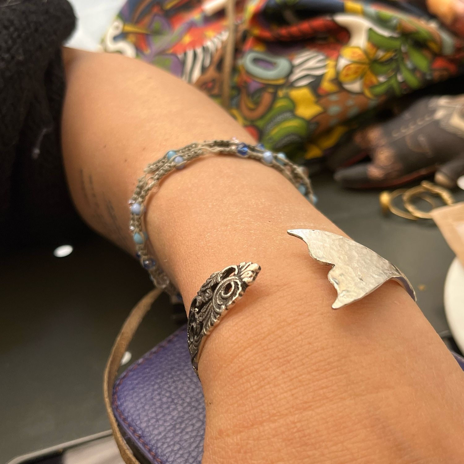 Bracciale CODA BALENA MARTELLATA CUCCHIAINO TRAFORATO antica posata