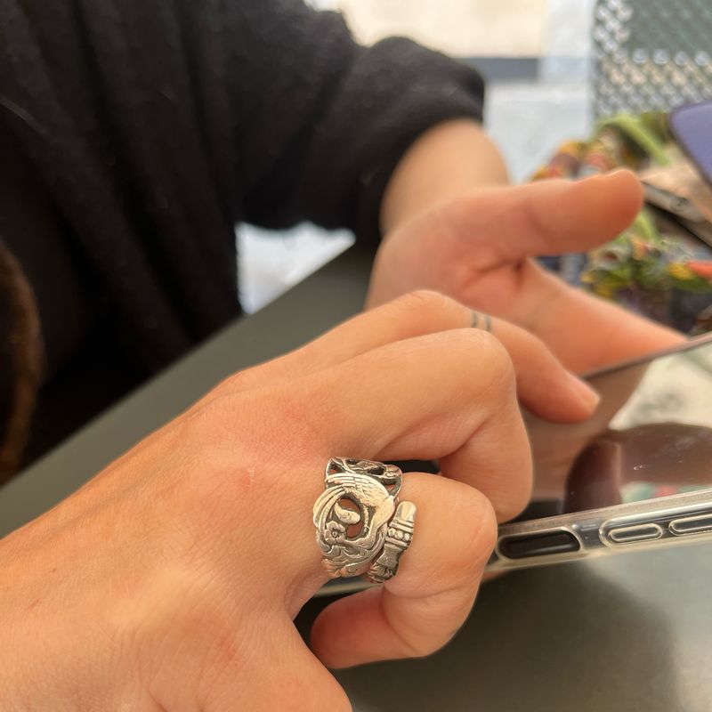 Anello  SPIRALE “UCCELLO DEL PARADISO” MANICO TRAFORATO CUCCHIAINO antica posata in argento