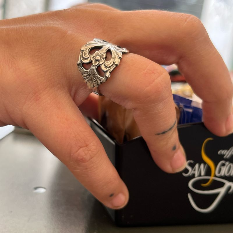 Anello  CLASSICO “NON TI SCORDAR DI ME” MANICO TRAFORATO CUCCHIAINO antica posata in argento